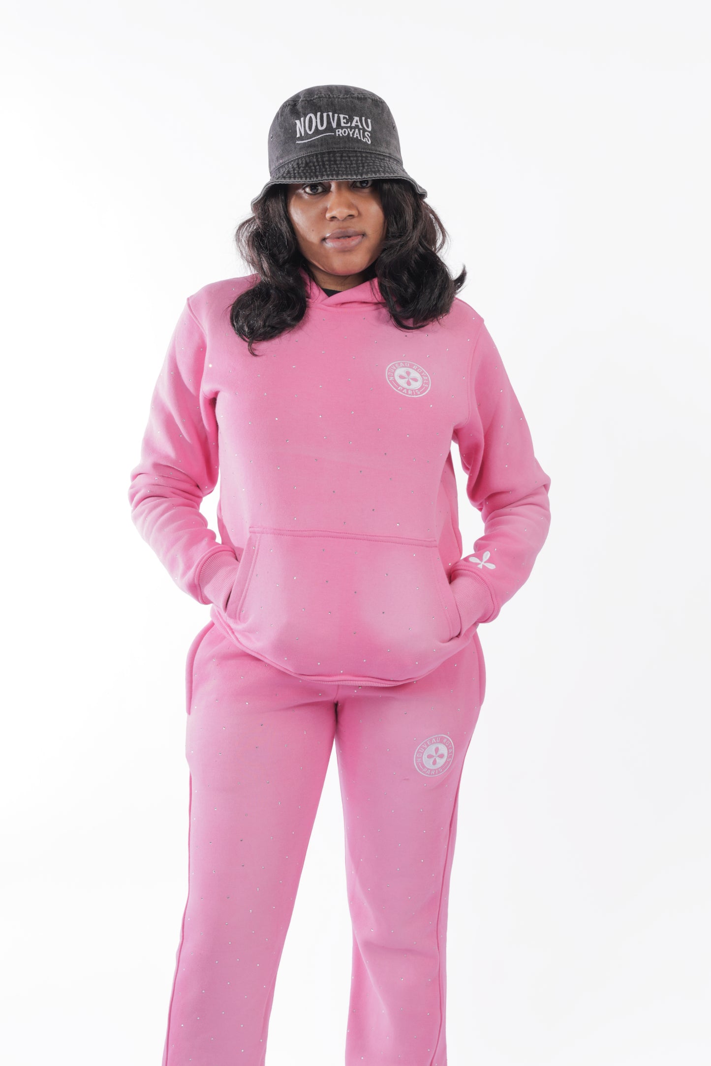 Rhinestone Stone Pink acid wash Hoodie