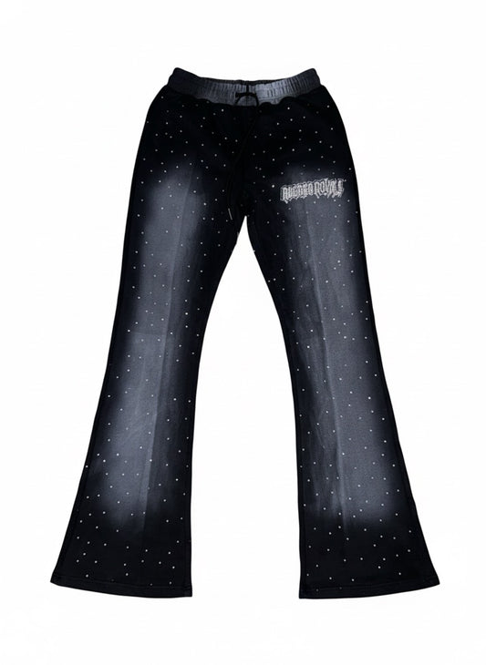Black Acid Wash Rhinestone Pants