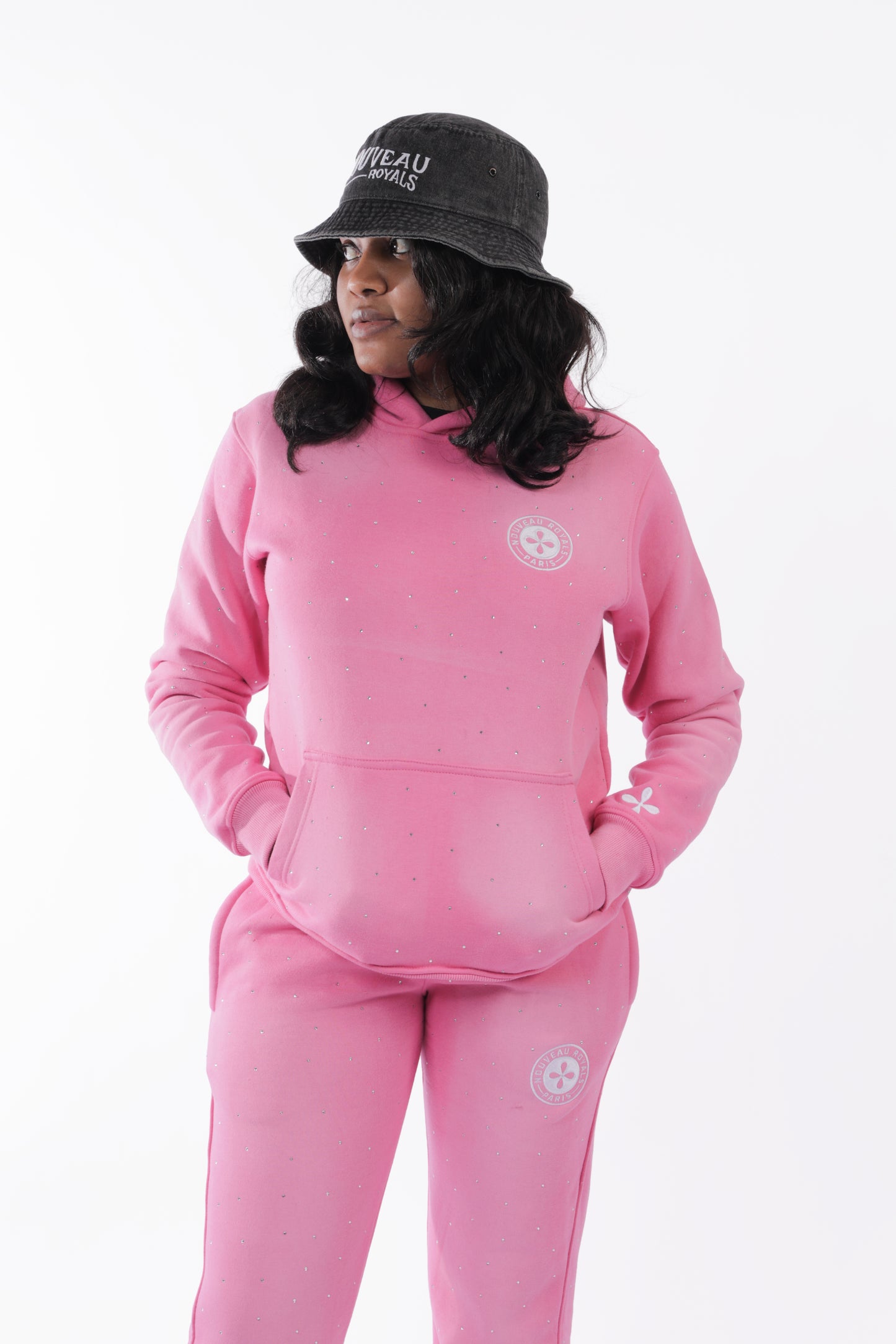 Rhinestone Stone Pink acid wash Hoodie
